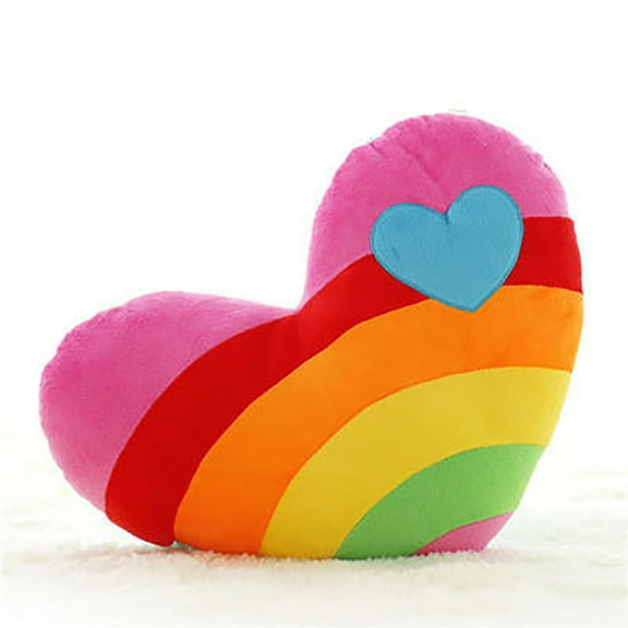 Versatility Creative Rainbow Love Cushion Sofa Pillow Cloud Heart Shape Couple Fluffy Cushion Plush Heart Pillow Plush Toy Soft Rainbow Star Shaped Throw Pillow Gifts,