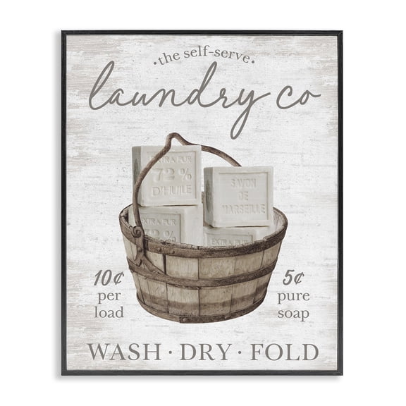 Stupell Industries Farmhouse Vintage Laundry Co Black Framed Giclee Art, 11 x 14, by Lettered and Lined