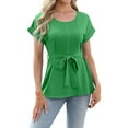 thumbnail image 2 of Summer Tops with Sleeves 2025 Short Sleeve T Shirts Womens Tops Casual Cute Solid Color Tops Plus Tops for Women, 2 of 8
