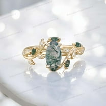 KANISHKAGEMS&JEWELS 2 Ct 9x7 mm / Marquise Cut Moss Agate Engagement Ring Nature Inspired Women Jewelry New Year Gift Ring