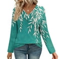 thumbnail image 5 of ShiShine Womens Fall Long Sleeve Tops Flowy Printed V Neck Shirts Loose Casual Blouses with Decor Button, 5 of 7