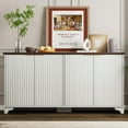 thumbnail image 1 of DSstyles Buffet Bahut Grand de 61 Pouces avec 4 Portes Cannelées et Rangement, Armoire de Rangement de Cuisine Moderne avec Tablettes Ajustables, Armoire de Bar à Café Style Ferme pour Cuisine, Salon, Blanc/chêne, 1 of 8
