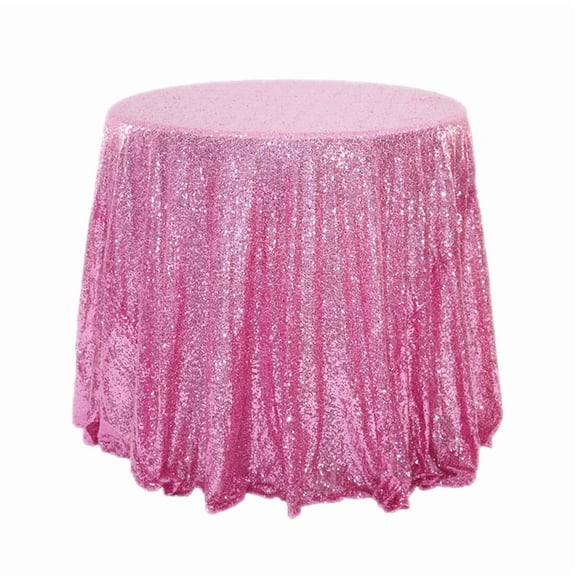 ERDOUY 70 Inch Round Metallic Sequin Tablecloth, Sparkly Glitter Table Cover Perfect for Birthday Parties & Weddings, Pink