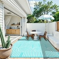 thumbnail image 4 of Lahome Decor 6’X9’ Rainbow Outdoor Rug for Patio,Beach Mats Waterproof, Camping Rug for Outside RV, Portable Plastic Straw Outdoor Area Rug for Backyard, Garden, Pool Deck,Blue, 4 of 7