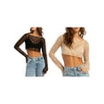 thumbnail image 3 of Suagox Women Crop Tops, Long Sleeve Boat Neck Dots Bow Sheer T-shirt Fall Tops Clubwear, 3 of 10