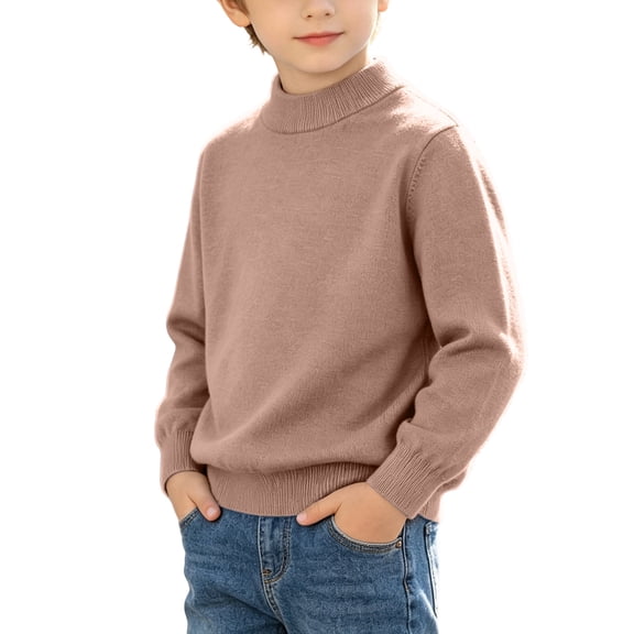 Boys Girls Warm Sweaters Kids Crewneck Long Sleeve Knit Pullover Sweater Mock Neck Brown