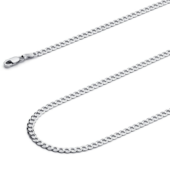 Wellingsale 14k White Gold Polished Solid 2.5mm Cuban Concaved Curb Chain Necklace - 16"