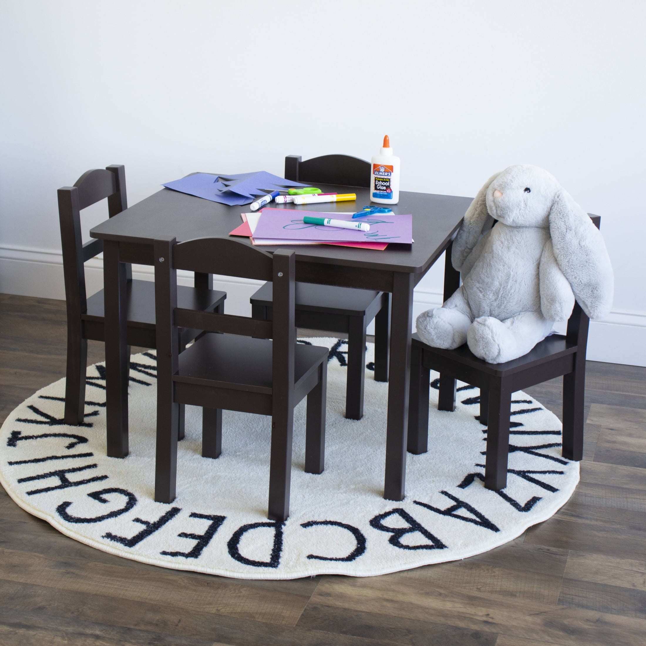 Humble Crew 5-Piece Kids Wood Activity Table and Chair Set, Espresso Finish