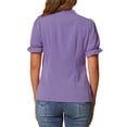 thumbnail image 3 of INSPIRAR CHIC Blusas de Verano para Mujeres de Color Sólido con Lazo en el Cuello y Mangas Cortas para Usar en el Trabajo Violeta XL, 3 of 6