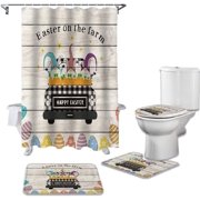 ZHANZZK Happy Easter Gnomes Eggs on Truck 4 Piece Bathroom Set Shower Curtain Bath Rug Contour Mat and Toilet Lid Cover