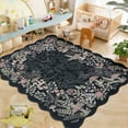 thumbnail image 2 of Garvee 5'x7' Scalloped Area Rug Washable Botanical Mushroom Rugs with Non Slip Backing, Low Pile Floral Printed Indoor Carpet for Bedroom Living Room Home Office, Black, 2 of 6