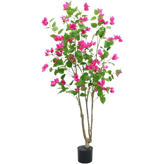 Artificial Bougainvillea Tree, 5ft Tall Faux Blooming Tree with Flowers and Leaves in Pot Fake Floor Plant for Indoor Outdoor Home Office Decor Rose Red