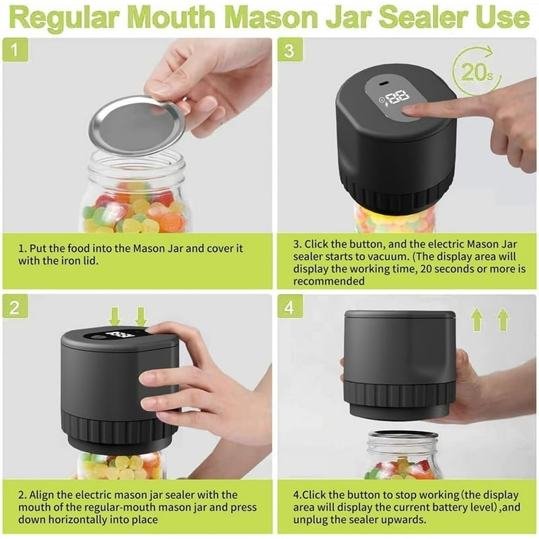 True Bright Mason Jar Sealer, Truebright Mason Jar Vacuum Sealer, 2024 Best  Electric Mason Jar Vacuum Sealer Kit, Vacuum Sealing Machine for Food  Storage, For Wide Mouth and Regular Mouth (Black) 