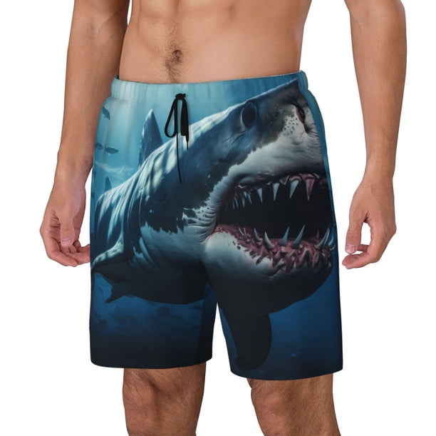 Fotbe 3D Realistic Shark Traje de Baño para Hombre – Shorts de Natación de Secado Rápido con Forro y Bolsillos-3X-Large