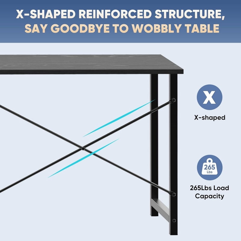 Kelno 40" Computer Desk Gaming Table Home Office Writing Study Workstation with Sturdy Metal Frame, Black