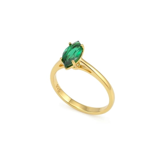 Exxotic India 925 Sterling Silver Gold‑Plated Ring with Marquise Simulated Emerald – Elegant Jewelry Gift for Adults