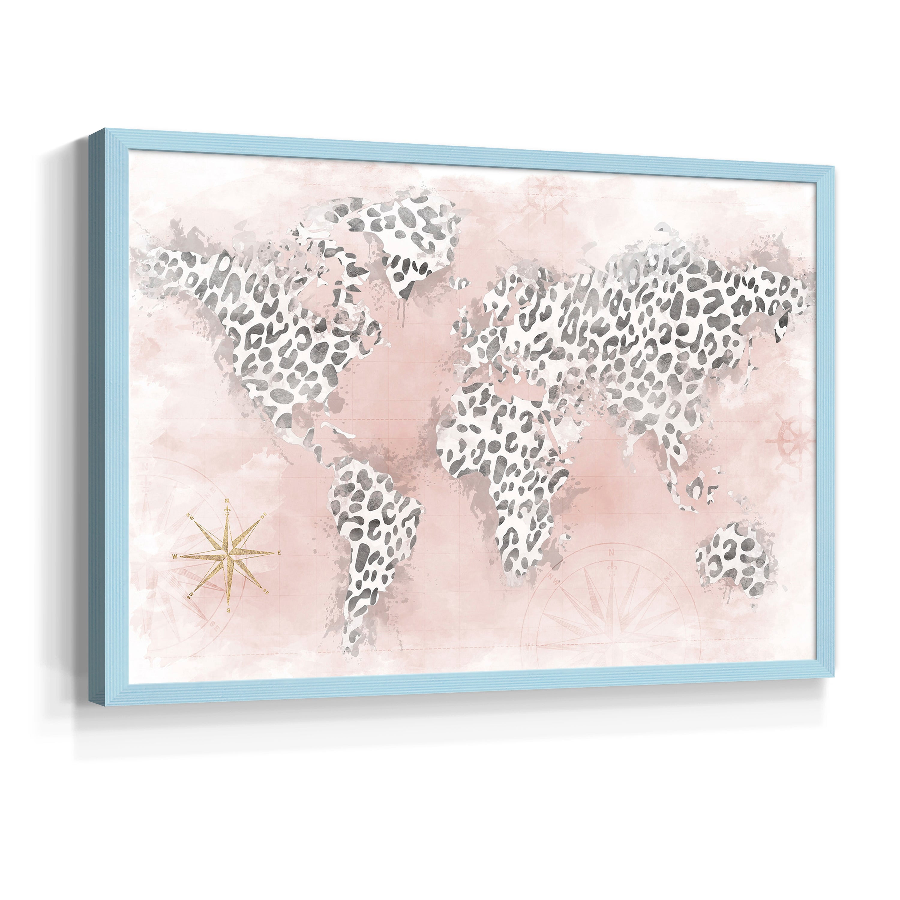 Pink Cheetah Map by Natalie Carpentieri - Restickable Framed Giclée Print