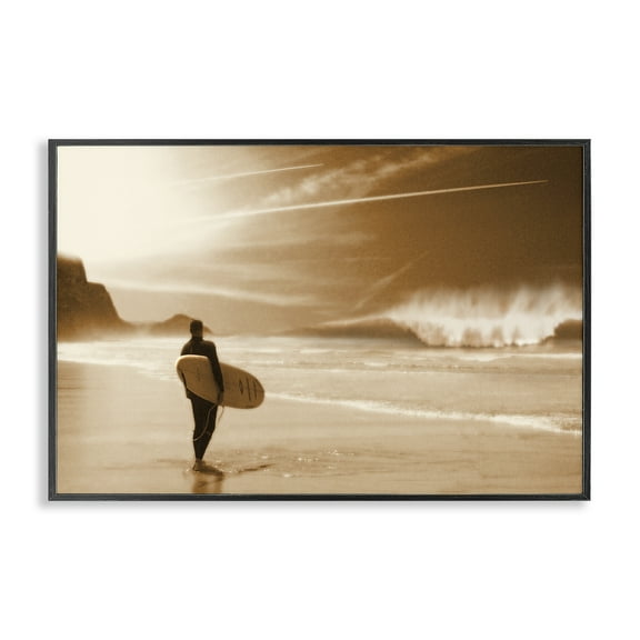 Stupell Industries Out Of The Sun Surfer Coastal Photography Black Framed Art Print Wall Art, 18 x 12