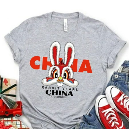 

nsendm Toddler Boys Girls Kids Chinese Year Of Rabbit Chinese New Year Letters Prints Cute Top T Shirt Fetus Top Shirt Grey 5-6 Years