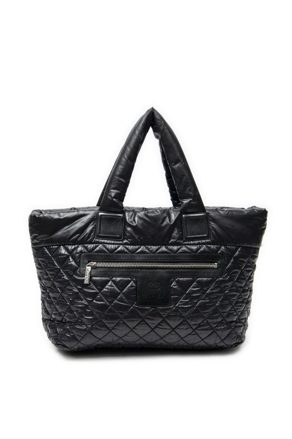Pre-Owned Chanel Black Coco Cocoon Tote Shoulder Bag Quilted Padded Nylon Canvas