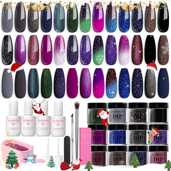 AZUREBEAUTY Dip Powder Nail Kit Starter Color Changing Glitter 20 Colors Magic Special Effect Dipping Powder Liquid Set with Base/Top Coat Activator for French Nails Manicure DIY Salon