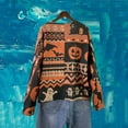 thumbnail image 6 of YDFCWXW Halloween Pumpkin Ghost Sweater Y2k Graphic Cardigan Sweater Holiday Party Long Sleeve Pullover Tops Orange, XXL, 6 of 9