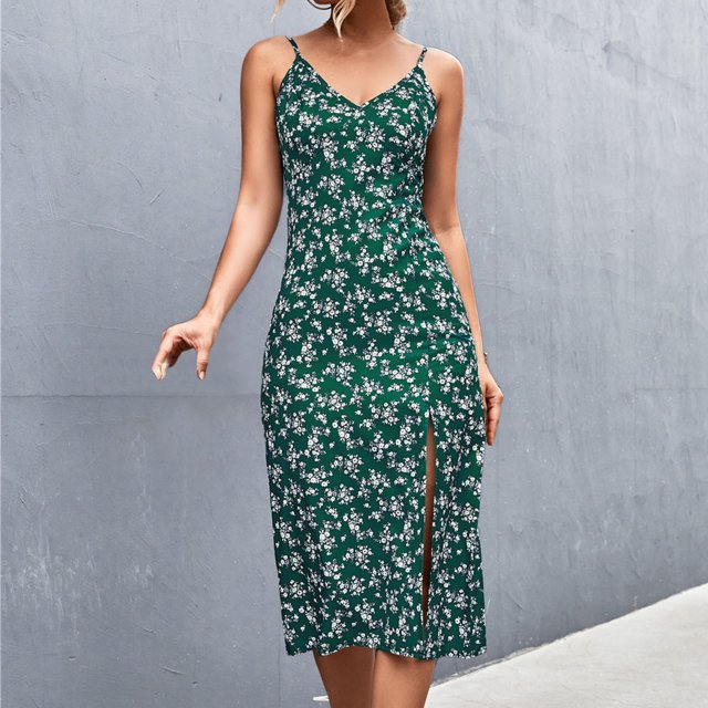 SMihono Robe Maxi Bohème d'Été pour Femmes Grande Taille Mode Vacances Sexy Imprimé Col en V Sans Manches Robe Fendue Slim Longue Jupe Robe de Plage