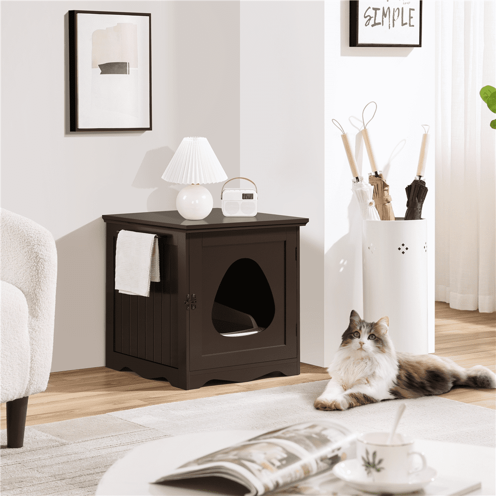 Renwick Enclosed Cat Litter Box End Table, Espresso