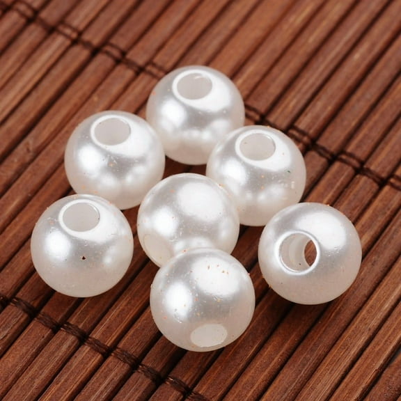 500 g Large Hole Round Imitation Pearl Acrylic Beads White 10x9mm Hole: 3mm 1030pcs/500g