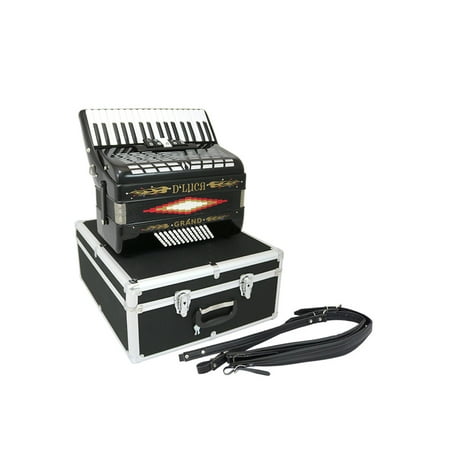 D'Luca Grand Piano Accordion 5 Switches 34 Keys 72 Bass with Case and Straps, Black