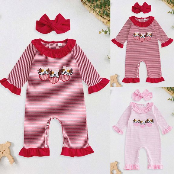 Newborn Baby Girl Bodysuit Toddler Ruffle Long Sleeve Footed Jumpsuit for Fall Winter 6-12 Months 12-24 Months Baby Red,0-3 Months