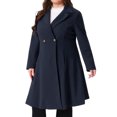 thumbnail image 2 of DARING DIVA Women's Plus Size Notch Lapel Double Breasted A Line Coat 4X Dark Blue, 2 of 6