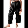 thumbnail image 3 of Pantalones Palazzo Harem Informales Holgados con Cordón para Mujer, para Verano, Playa, Viajes, Vacaciones, con Bolsillos. Negro L, 3 of 6