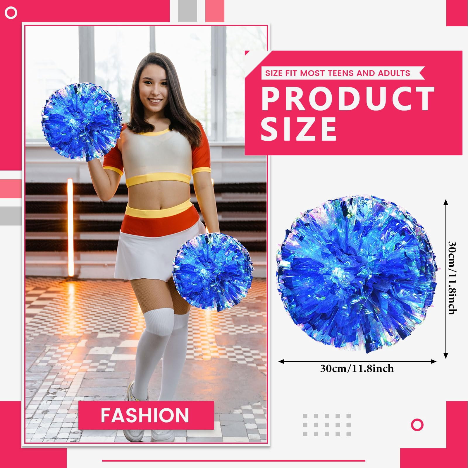 Cheerleading Pom Poms 22 Pcs with Finger Holes, Cheer Pom Poms for Dance and Sports Events, Cheerleading Poms for Team Spirit and Festivals, Matches