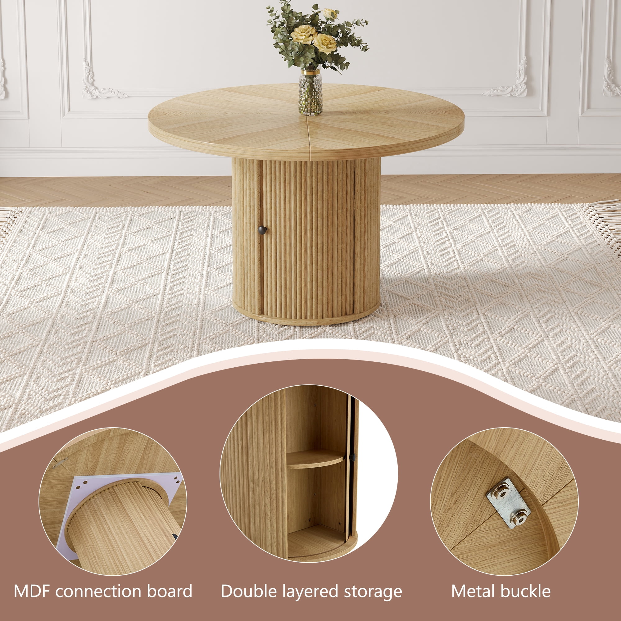 47.2" Dining Table With Double-Layer Storage Design And Roman Column Shape