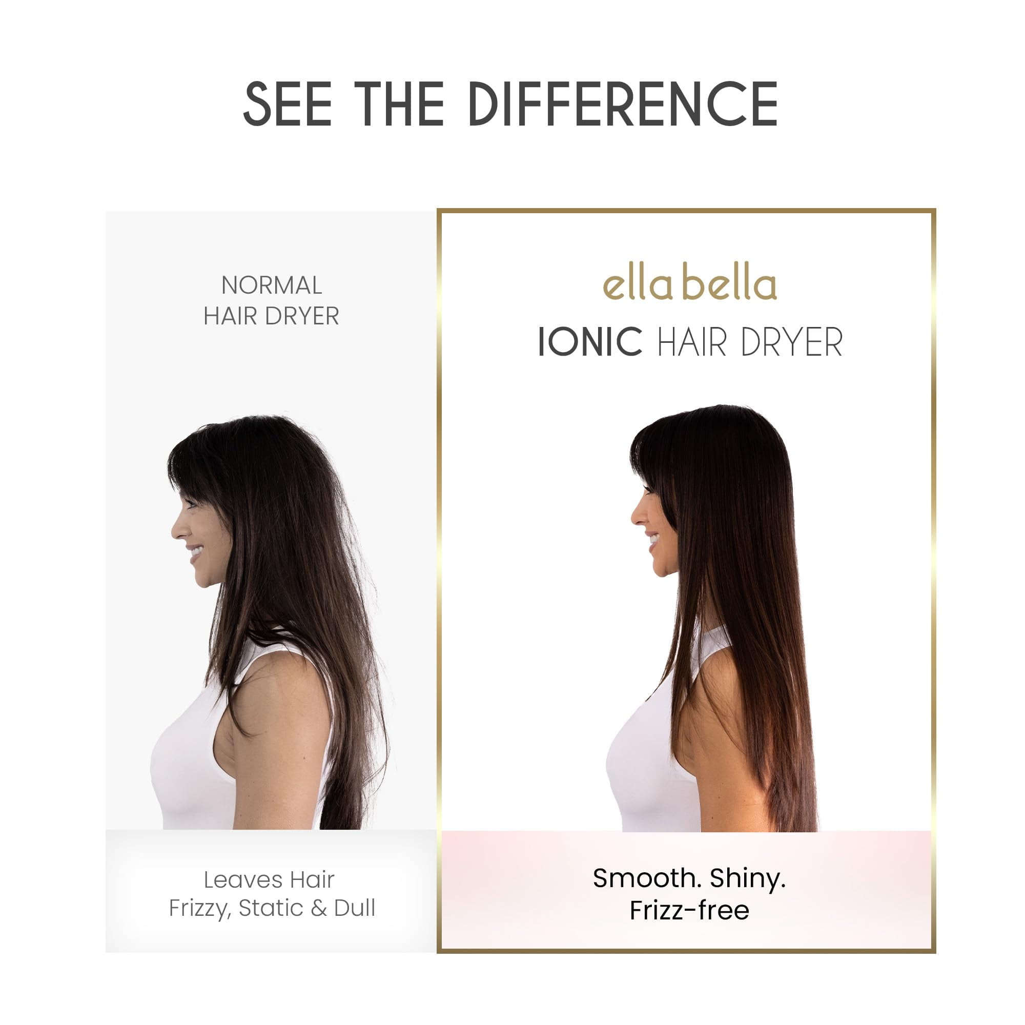 ELLA BELLA® Professional Ionic Hair Dryer with Diffuser, Negative Ion Blow Dryer, Suitable All Hair Types • Intelligent Heat Control & Rapid Drying Speeds • Lightweight Design & Low Noise (Champagne)