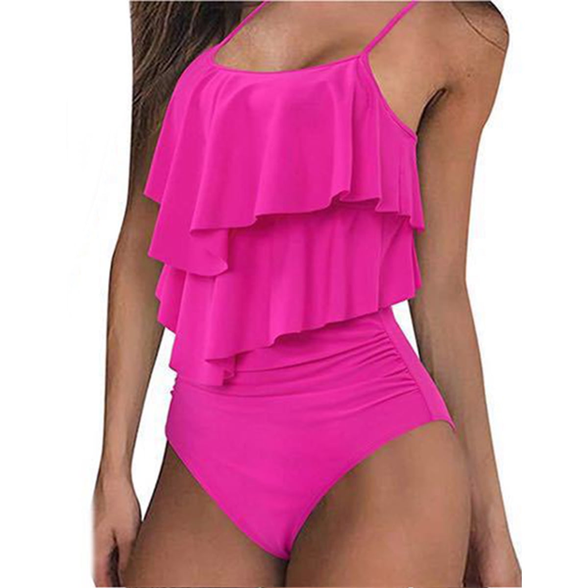 ADOME Womens Tankini Set 2 Pieces Tummy Control Swimsuit Ruffle Layered Mesh Swimwear 