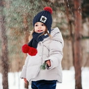 Kids Winter Knitted Hat, Kids 2-Pieces Knit Hat + Scarf Set Winter Warm Set for Boys Girls