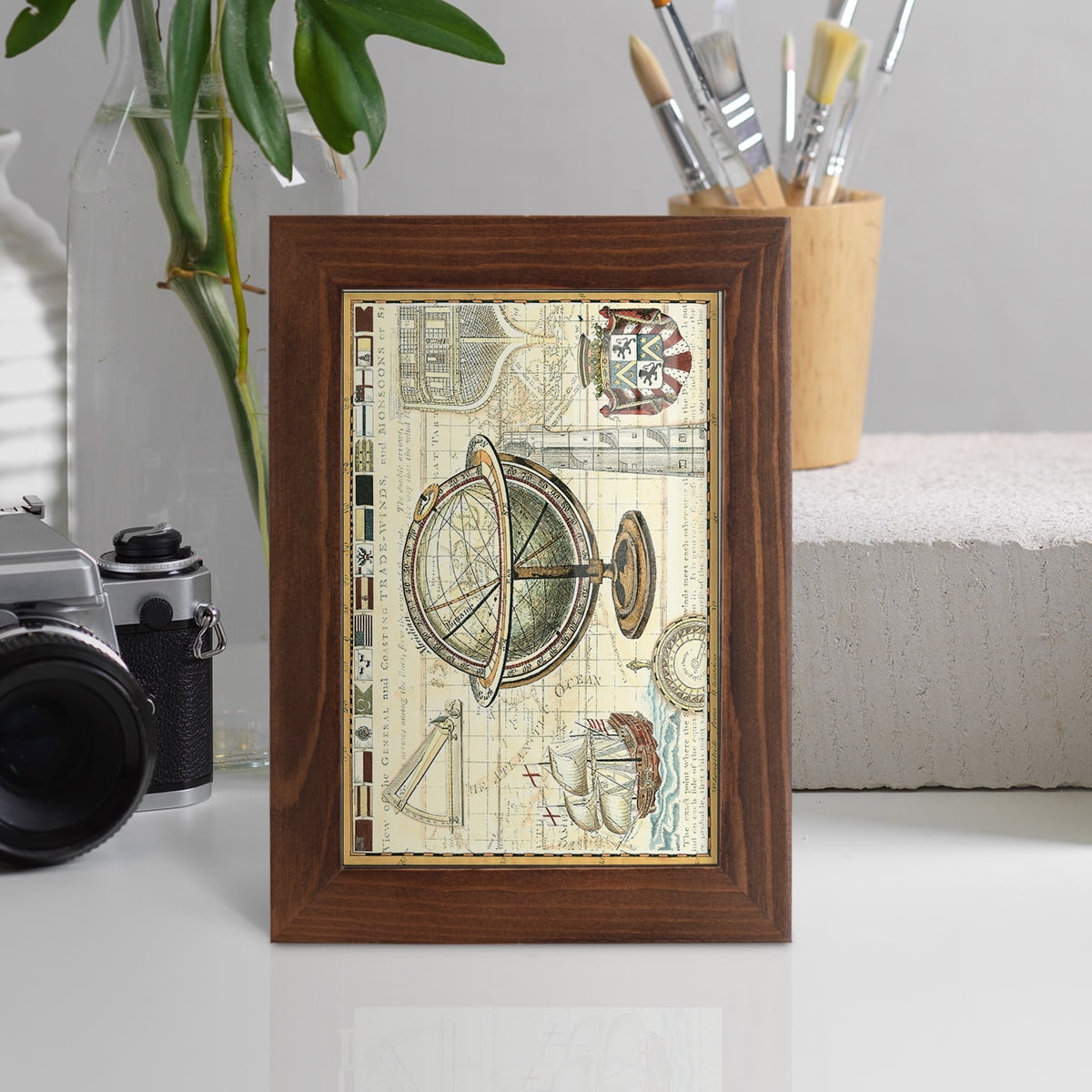 Nautical Map II -Framed Print w/glass-Chestnut