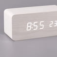 thumbnail image 2 of Reloj despertador digital LED de madera para escritorio, reloj con control de voz, adorno para encimera para el hogar, dormitorio, estudio (blanco), 2 of 5