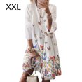 thumbnail image 1 of Vestido Mujer Vestido Vintage Estampado Manga 3/4 Paño De Cuello Redondo, Blanco Crema, XXL Yuarrent AP002219-05, 1 of 5