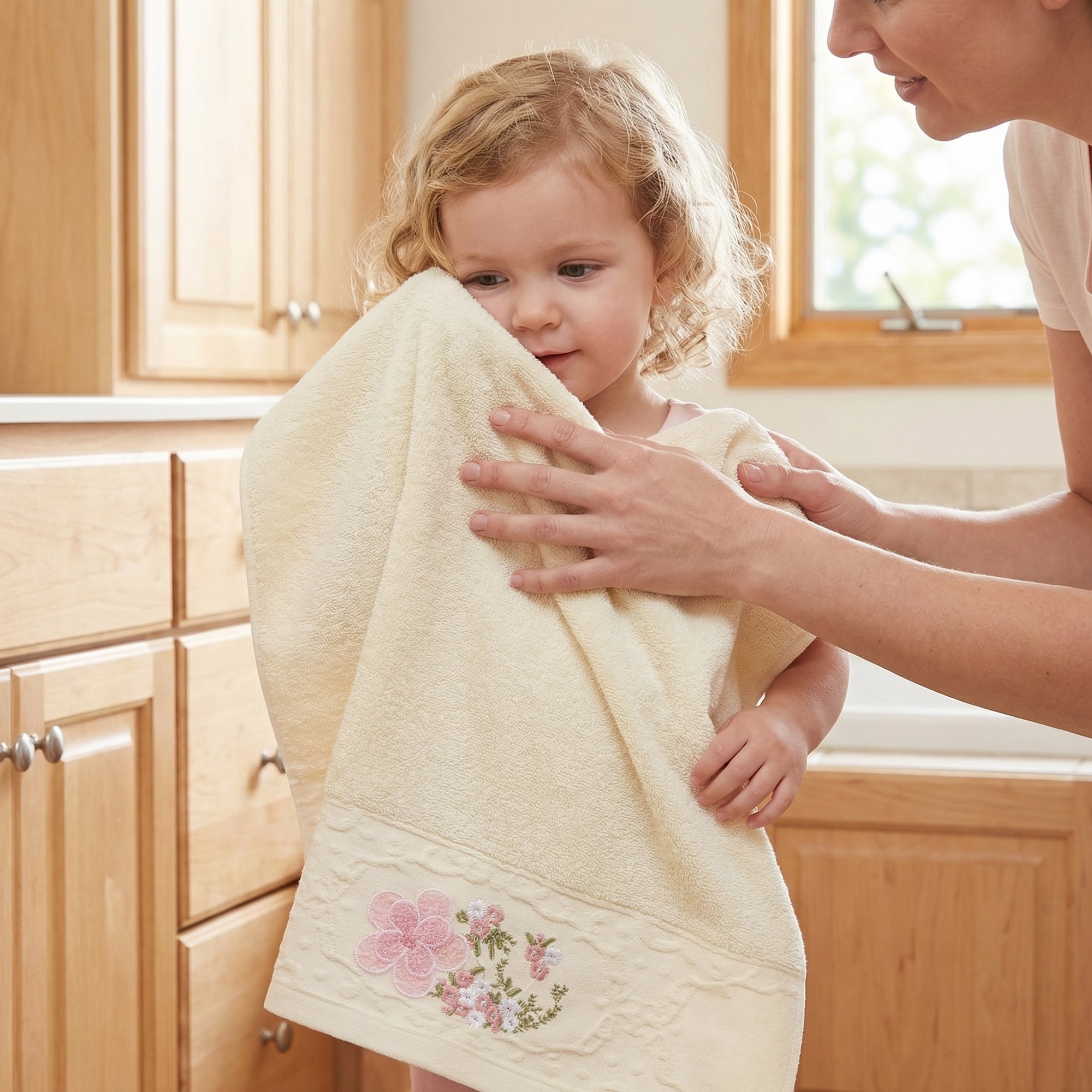 Unique Bargains Floral Embroidered Soft Absorbent Set Hand Towels Milky White 2pk