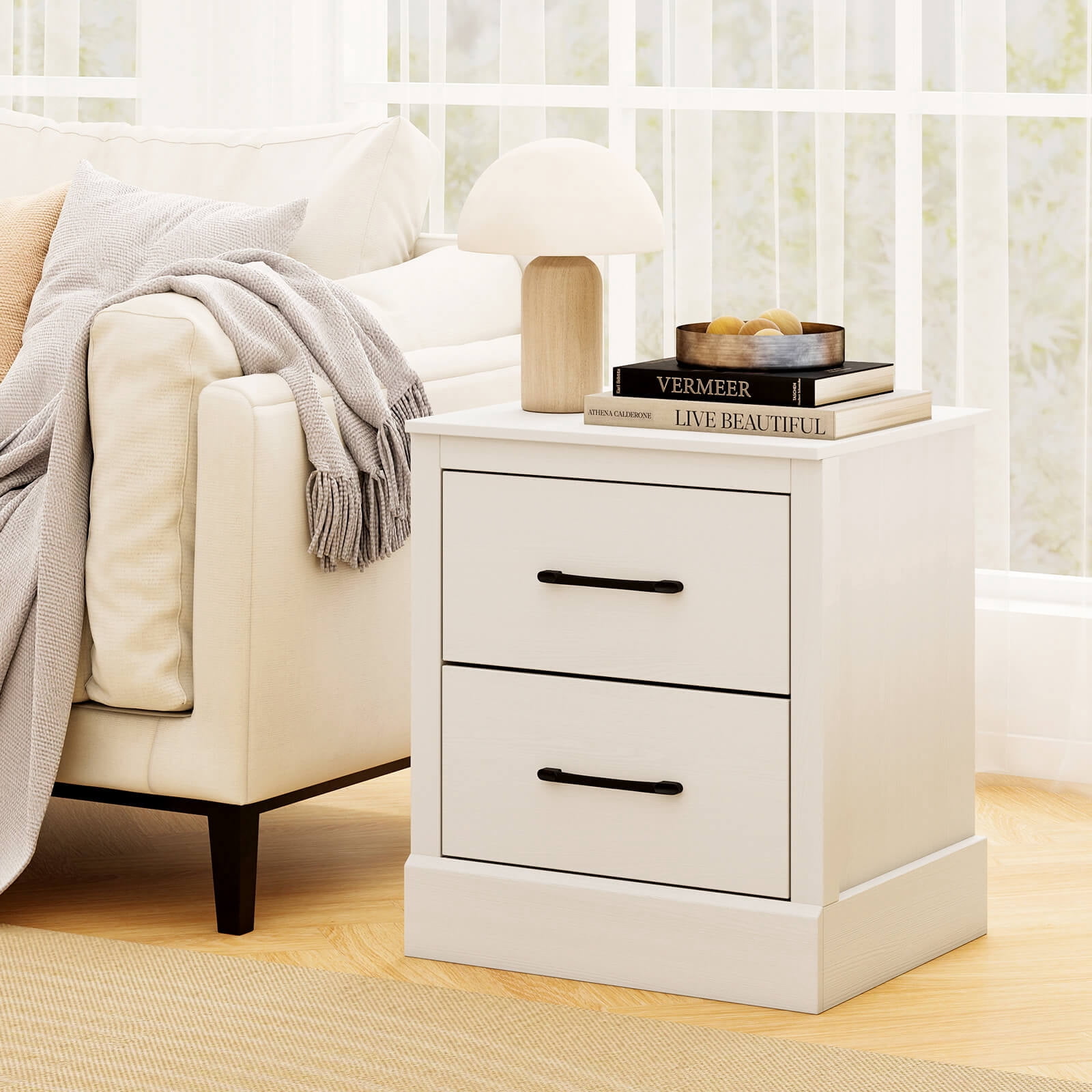 Costway 18.5" Farmhouse Nightstand with 2 Drawers Compact Size End Table for Living Room