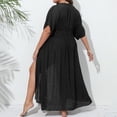 thumbnail image 4 of JIAYUE Women's Swimwear Cover-Ups Half Sleeve V Neck Hollow Lace Up Plus Size Pleated Solid Color Ankle Length Bathing Suit Cover Up Dresses, 4 of 6
