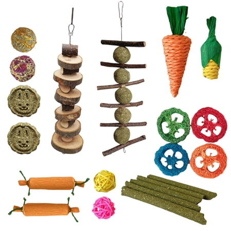 Rabbit and Hamster Chew Toy Set – 21-Piece Natural Hardwood Small Pet Enrichment Toys for Gnawing, Climbing & Mental Stimulation – Suitable for Guinea Pigs, Gerbils and Other Rodents