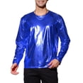 thumbnail image 1 of Camisetas de hombre INSPIRE CHIC de cuello redondo de manga larga brillante XL azul, 1 of 7