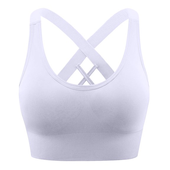 Xfvqtps Sports Bra for Women Cross Back Elastic Seamless Padded High Impact Yoga Athletic Exercise Bras White