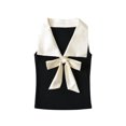 thumbnail image 1 of Camiseta sin mangas con lazo y retazos negros a la moda para mujer, camisetas sin mangas con cuello de solapa estilo vintage, camisetas elegantes para mujer, 1 of 5