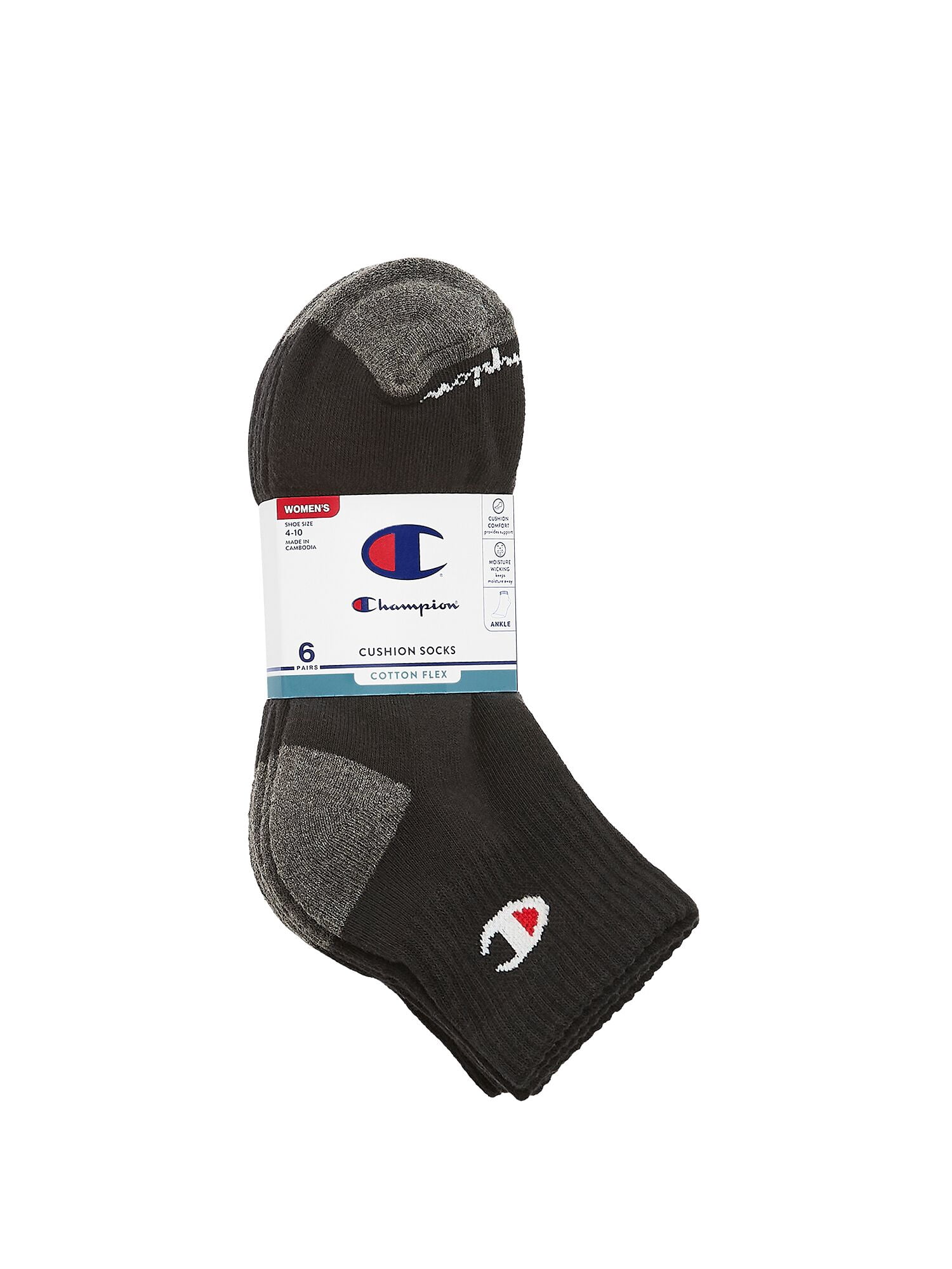Champion Women’s Cotton Flex Half Terry Ankle Lightweight Socks, 6 Pack, Sizes 4-10
