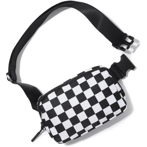 Checkered Belt Bag for Women Men, Everywhere Fanny Pack Crossbody Bags with Adjustable Strap, Unisex Mini Fashion  Packs (Black-Checkered)